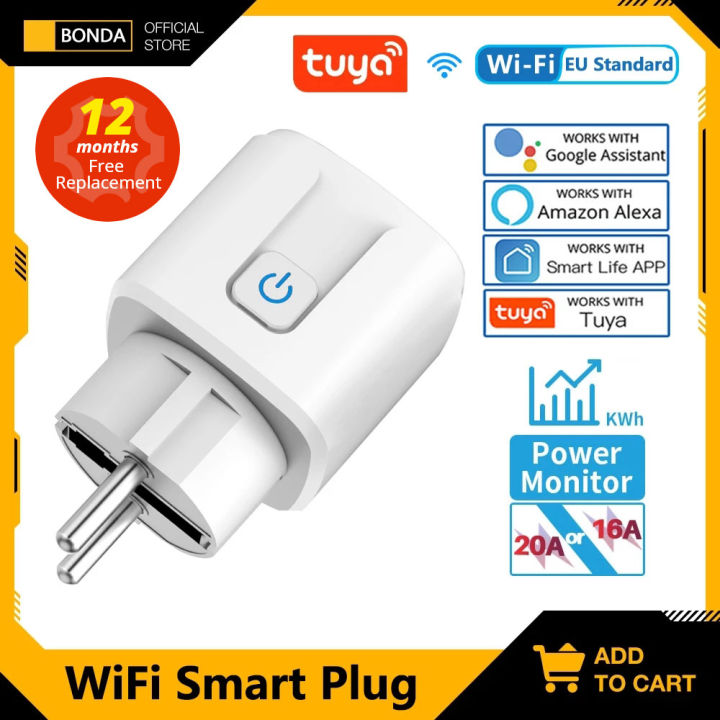 Smart Plug WiFi Socket EU 16A/20A With Power Monitor Timing Function APP  White