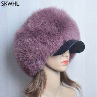 ขนสุนัขจิ้งจอกธรรมชาติหมวก Ushanka รัสเซียสำหรับผู้หญิงอบอุ่นฤดูหนาวสไตล์ยอดนิยมหมวกหางหญิงแฟชั่นขนสัตว์จริง