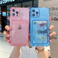 กระเป๋าการ์ดแบบใส Floveyoo เคสโทรศัพท์โปร่งใสสำหรับ iPhone 14 13 12 11 Pro XS Max SE X XR 7 8 Plus เคส TPU ป้องกันเลนส์กันกระแทก