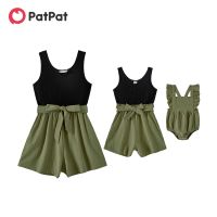 【YF】 PatPat Mommy and Me Cotton Ribbed Solid Spliced Tank Rompers