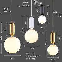 European modern glass ball pendant lamp gold white black metal simple LED hanging light fixture for bar dinning living bathroom