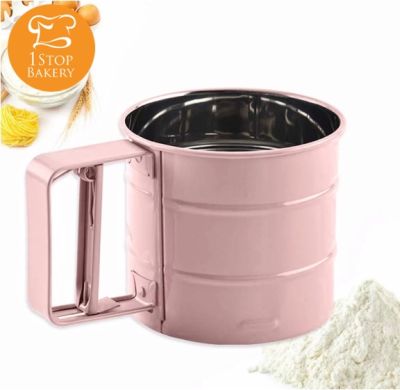 Cup Shape Press Flour Sieve Pink Color / ที่ร่อนแป้ง
