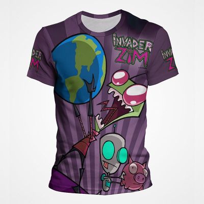 Invader Zim ตลก T เสื้อ 3D รูปแบบพิมพ์อะนิเมะ Casual Streetwear เสื้อยืดแฟชั่นฤดูร้อน Cool เสื้อแขนสั้นเสื้อผ้า