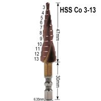 3-13mm M35 Cobalt Step Drill Bit Double 1/4 Inch Hexagon Shank Double-edged Spiral Groove Step Drill