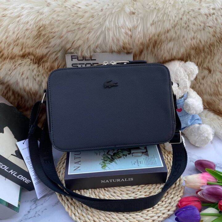 กระเป๋าสะพายข้างลาคอสส Men's Chantaco Matte Stitched Leather Zippered