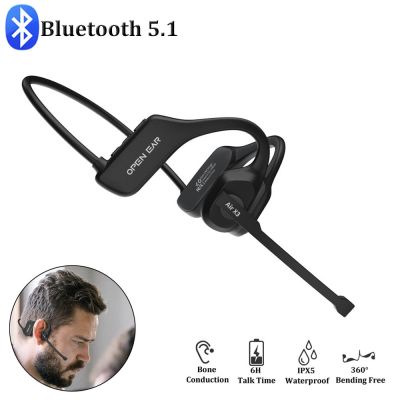 ZZOOI Wireless Headphone Bluetooth Bone Conduction Headset Outdoor Waterproof Sport Open Ear Hook Not Inear Business Earphone with Mic