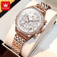 OLEVS Jam Tangan Perempuan Wanita Original Waterproof Quartz Movement Chronograph Stainless Steel Luminous Women Watch Business Fashion Luxurious Rose Gold Gift Set for Lady 5582 【BYUE】