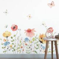 Watercolor style Flowers Wall Stickers Butterfly for Bedroom Living Room Home Decor Art Eco-frienly Removable Decals PVC Murals Wall Stickers  Decals