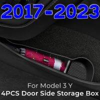 Scatola Portaoggetti Laterale Porta 4 Pezzi ต่อ Tesla รุ่น3รุ่น Y 2017-2023 Maniglia Porta Bracciolo Vassoio Organizer กล่องเก็บของสล็อต