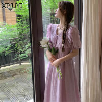 XIYUYI Dress For Women Dress V-Neck Lace Up Mid Length Dress