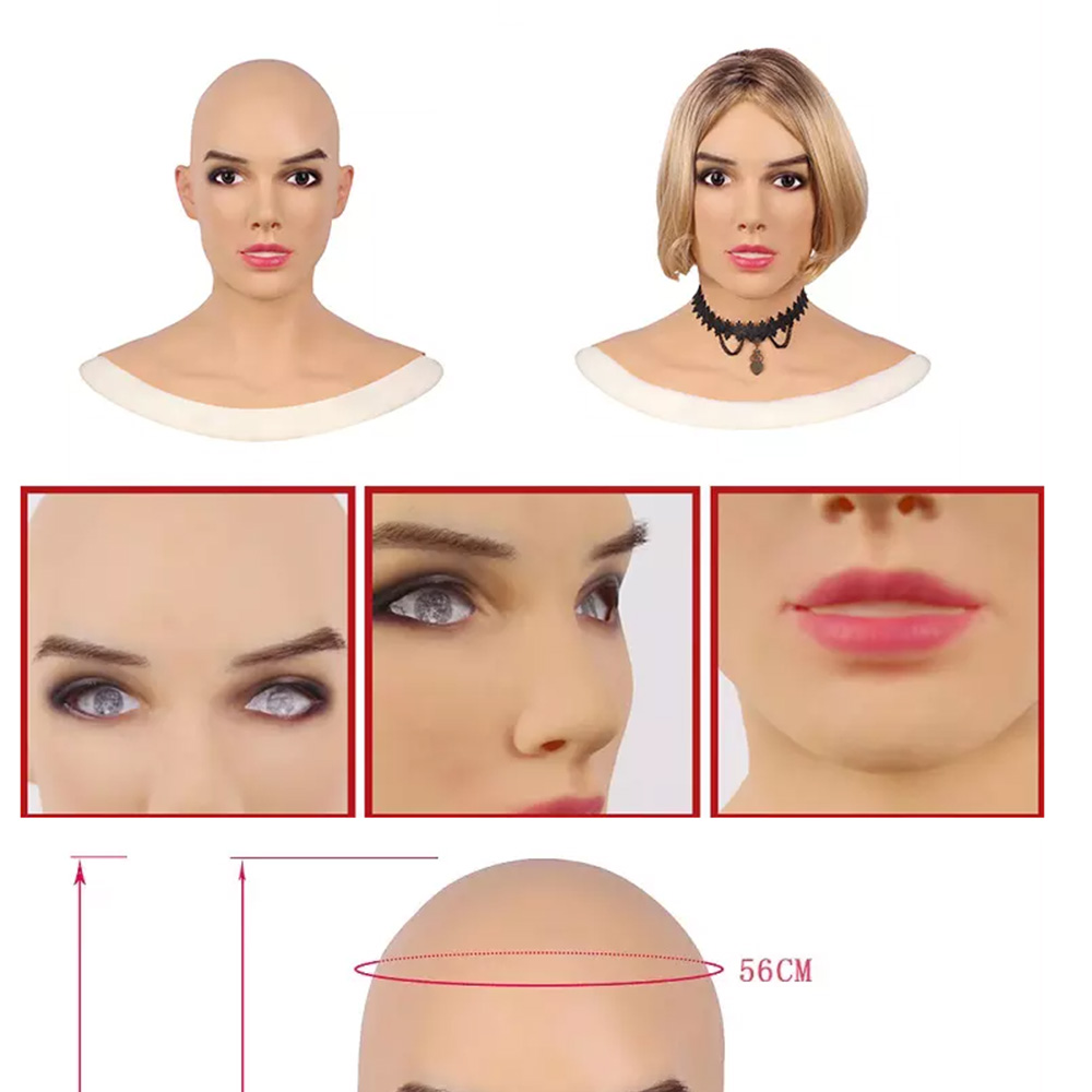 U-CHARMMORE Medical Silicone Beauty Beadpiece With Realistic Head and Face Makeup For Crossdresser Transvestite Halloween Drag Queen 