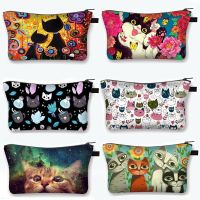 Cute Cat Print Cosmetic Case Women Makeup Bags Cartoon Kitten Cosmetic Bags Ladies Travel Storage Bag Girls Make Up Organizers