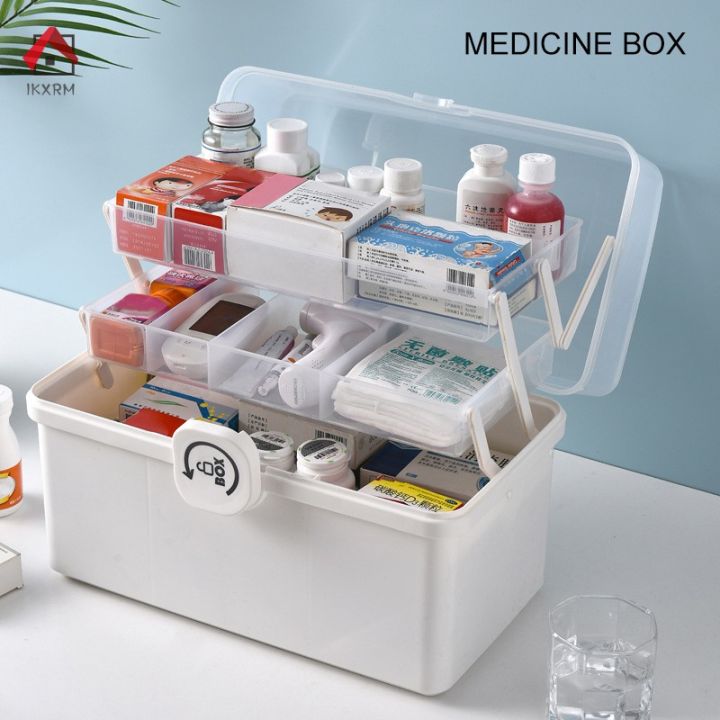 ikxrm-32-layer-portable-first-aid-kit-storage-box-plastic-multi-functional-family-emergency-kit-box-with-handle