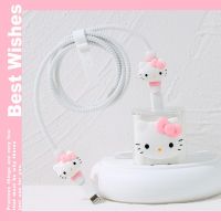 Casing Universal kabel putar Voor Iphone13 lengan Hello Kittys lucu ketat garis Data