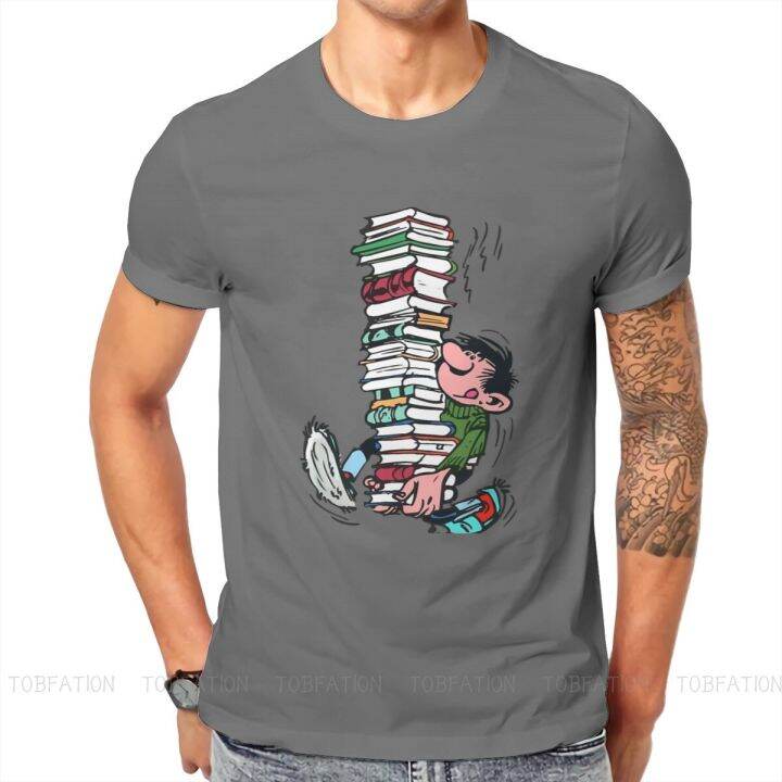 gaston-lagaffe-comics-tshirt-สำหรับผู้ชายพร้อมหนังสือ-soft-casual-tee-เสื้อยืดความแปลกใหม่อินเทรนด์หลวม