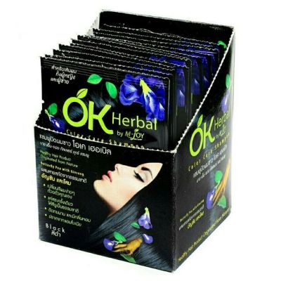 OK Herbal Color Care Shampoo แชมพูปิดผมขาว โอเค เฮอเบิล #สีดำ [1กล่อง 12ซอง]