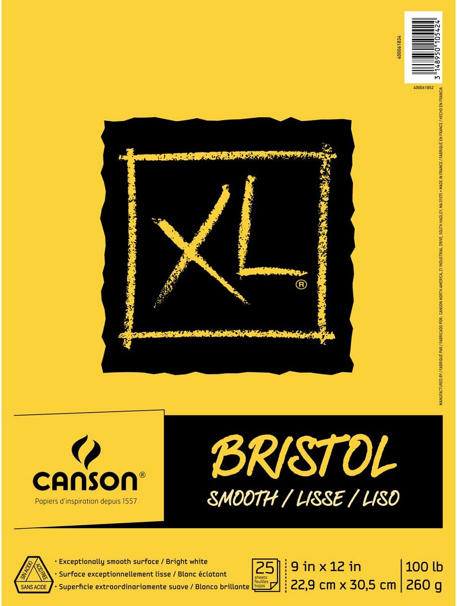 100 Pound 11 x 14 Inch Bright White Vellum Finish Heavyweight Paper for Pencil 25 Sheets Fold Over Canson XL Series Bristol Pad 11 x 14 