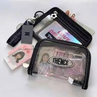 Ulzzang Korea fashion punk y2k short women wallet transparent sequined letter idol card case zipper 90s Vintage kpop coin purse Wallets