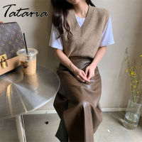 2022 New Fashion Womens Skirt with Side Slit Autumn Winter PU Leather Skirts Black Office Lady A-line Mid Skirt Basic Faldas