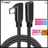 AIMEE แท็บเล็ตแล็ปท็อป สนับศอก ตัวผู้-ตัวเมีย Pd 100W USB 3.2 Gen 2 10กิกะบิต สายเคเบิลต่อขยาย Type-C