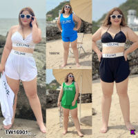 B16901 	Set #Bigsize Bikini 3 ชิ้น บรา กางเกง สกรีนขอบยาง และเสื้อกล้าม.Set #Bigsize Bikini 3 pieces, bra, pants, rubber edge screen and tank top..