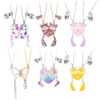 Luoluo&amp;baby 2Pcs/set Heart Fox Butterfly Cat Magnetic Pendant Best Friend Necklace for Kids Children Friendship Jewelry Gifts
