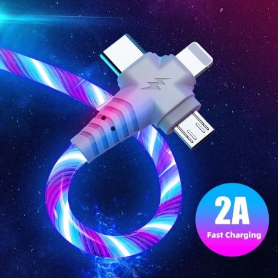 3 In 1 Flow Luminous USB Cable For Samsung LED Kable USB To Micro USB/Type C/8 Pin Charger Wire Cord For iPhone 13 12 Pro Xiaomi Docks hargers Docks C