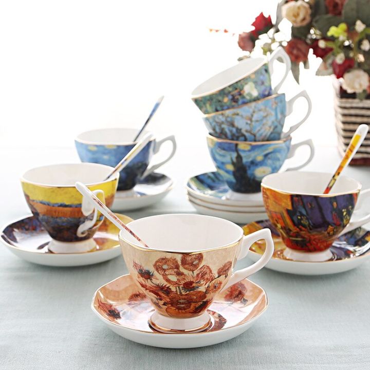 van-gogh-ภาพวาด-star-กาแฟ-porcelain-ถ้วยและจานรองชุดเซรามิค-ware-bone-china-ภาษาอังกฤษถ้วยชายามบ่ายและชุดช้อนจาน