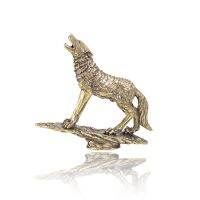 Solid Brass Prairie Rock Stone Wolf Statue Desktop Ornament Table Tea Pet Vintage Copper Animal Figurines Miniatures Decorations