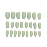 24Pcs Green Fake Press on Nails Long Round Head Matt Fake Nails with Glue