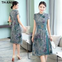 Lady in summer improved qipao dress long chiffon middle-aged female elegant mother with wealthy woman skirt