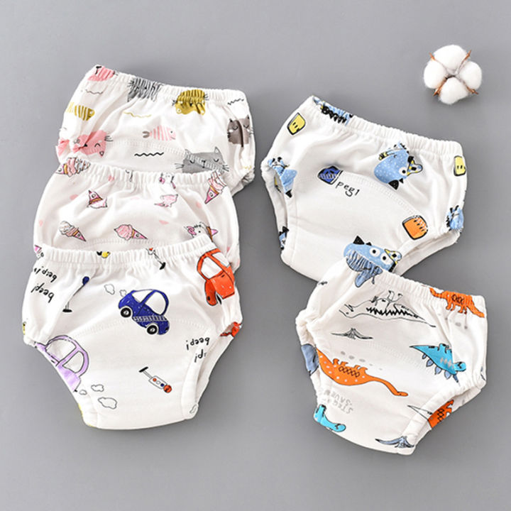 mododo-กางเกงฝึกผ้าอ้อมผ้าฝ้ายระบายอากาศเด็กลายการ์ตูนกางเกงกันน้ำอุปกรณ์ทารก