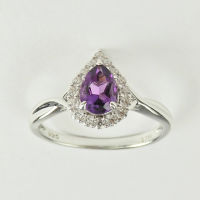 925 Sterling Silver with Natural Gemstone Amethyst with White Cubic Zirconia. Ring Size 58  (SR02252AM/W-CZ-58)