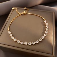 14K gold plated Korean fashion jewelry simple atmosphere luxury shiny zircon adjustable bracelet elegant womens party bracelet Charms and Charm Brace