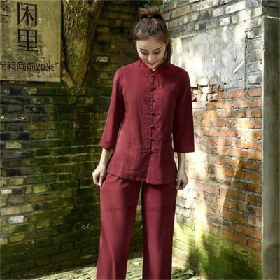 ชุดกังฟูไทชิชุดจีนจีน2023ผ้าลินินผ้าฝ้ายผู้หญิงชุดเสื้อผ้าสไตล์เอเชียตะวันออกชาเซนย้อนยุค Hanfu เสื้อกางเกงทรงหลวม