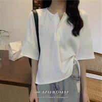 COD DSFERTRETRE Xiaozhainv Korean Pit bar knitting Solid color Loose shirts for Women clothes tops Short sleeve T-shirt