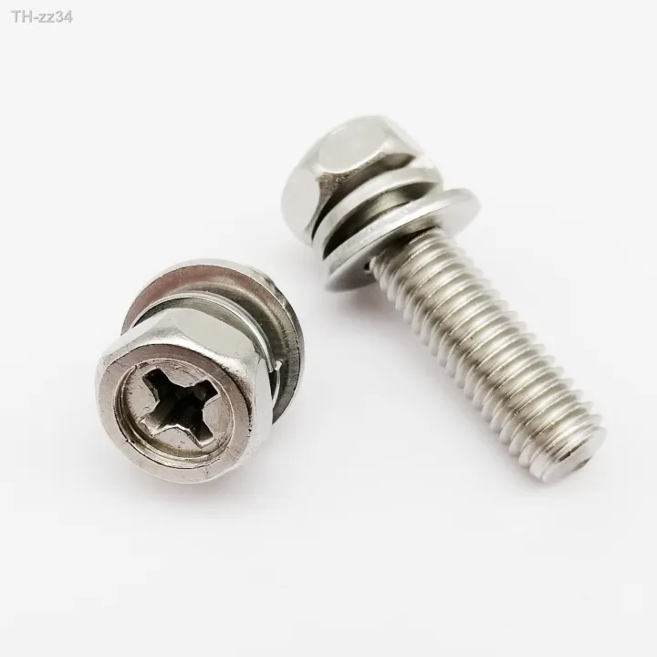 5-50pc-m3-m4-m5-m6-m8-stainless-steel-cross-phillips-external-hex-hexagon-head-sem-screw-flat-washer-spring-gasket-assemble-bolt