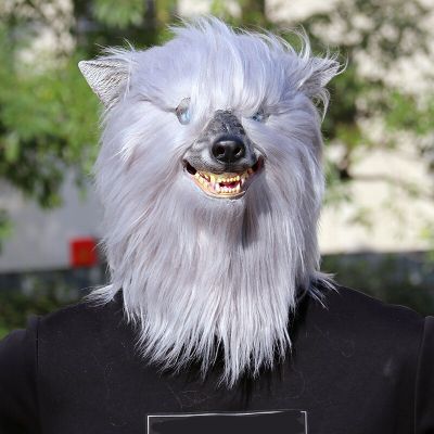 Scary Wolf  Mask Latex With Hair Halloween Fancy Dress Animal Wolf  Party Costume Cosplay Masks Props Adult One Size