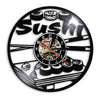 Japanese Cuisine Vinyl Record Wall Clock Modern Design Sushi Rolls Wall Clock Decor Watch Sushi Bar Japanese Sashimi Restaurant