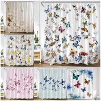 Butterfly Shower Curtains Dandelion Watercolor Plant Leaves Flower Bath Curtain Blue Yellow Print Cloth Home Wall Bathroom Decor