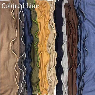 Mix color lines plain Jersey Scarf Soft Materail Long Wraps Solid Color Muslim Women Fashion Shawls