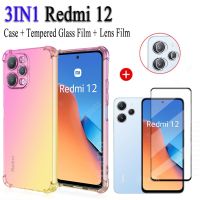 ฟิล์มกันตก Redmi 12 4G เคสโทรศัพท์มือถือสำหรับ Redmi Note 12 4G Note 12 Pro ฟิล์มกระจกเทมเปอร์ Redmi12สติ๊กเกอร์สกีนหลังเลนส์กล้องถ่ายรูป + ฟิล์มไฟเบอร์คาร์บอน