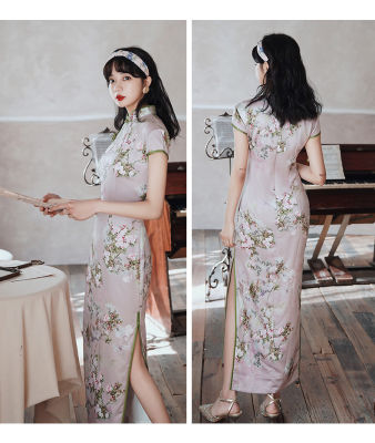 HOT LOZKLHWKLGHWH 576ฤดูใบไม้ผลิ 2020 ใหม่ cheongsam ย้อนยุคบางแฟชั่นทุกวันที่ดีขึ้น cheongsam ผ้าไหมยาวแสดงแคทวอล์กระโปรงเครื่องแต่งกาย