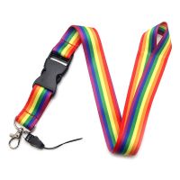 Colorful Lesbian Gay Pride LGBT Rainbow Lanyards Keychain Mobile Phone Hanging Rope ID Badge Holder Webbing Neck Straps Keycord