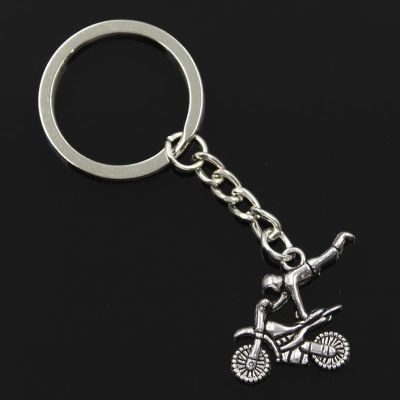 New Fashion Men 30mm Keychain DIY Metal Holder Chain Vintage Motorcycle Motorcross 25x25mm Silver Color Pendant Gift Key Chains
