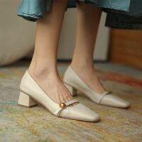 2021 Autumn White Mary Jane Retro Square Toe Rivet Commuter Soft Leather Womens Shoes Boots