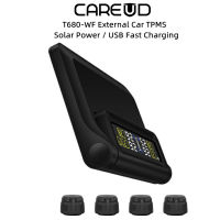 CAREUD T680-WF Car TPMS จอแสดงผล LCD ระบบการตรวจสอบแรงดันยางรถยนต์ Car พร้อมเซ็นเซอร์ภายนอก4ยูเอสบีชาร์จไวพลังงานจากแสงอาทิตย์