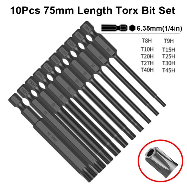 10ชิ้น75มมยาวบิตไขควงหัว-torx-สีดำหัวสกรูท็อกกับหลุม-s2เหล็ก-magentic-หัว-torx-ไฟฟ้าหัวเจาะบิต