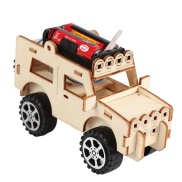 Wooden Electric Car Model Blocks DIY Kids Assembling Toy Science
