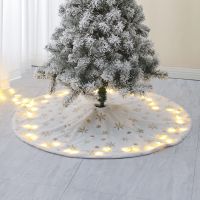 90/122cm Christmas Tree Skirt White Plush Embroidered Sequin Snowflake Mat For Home Xmas Tree New Year Decor Noel Apron Ornament